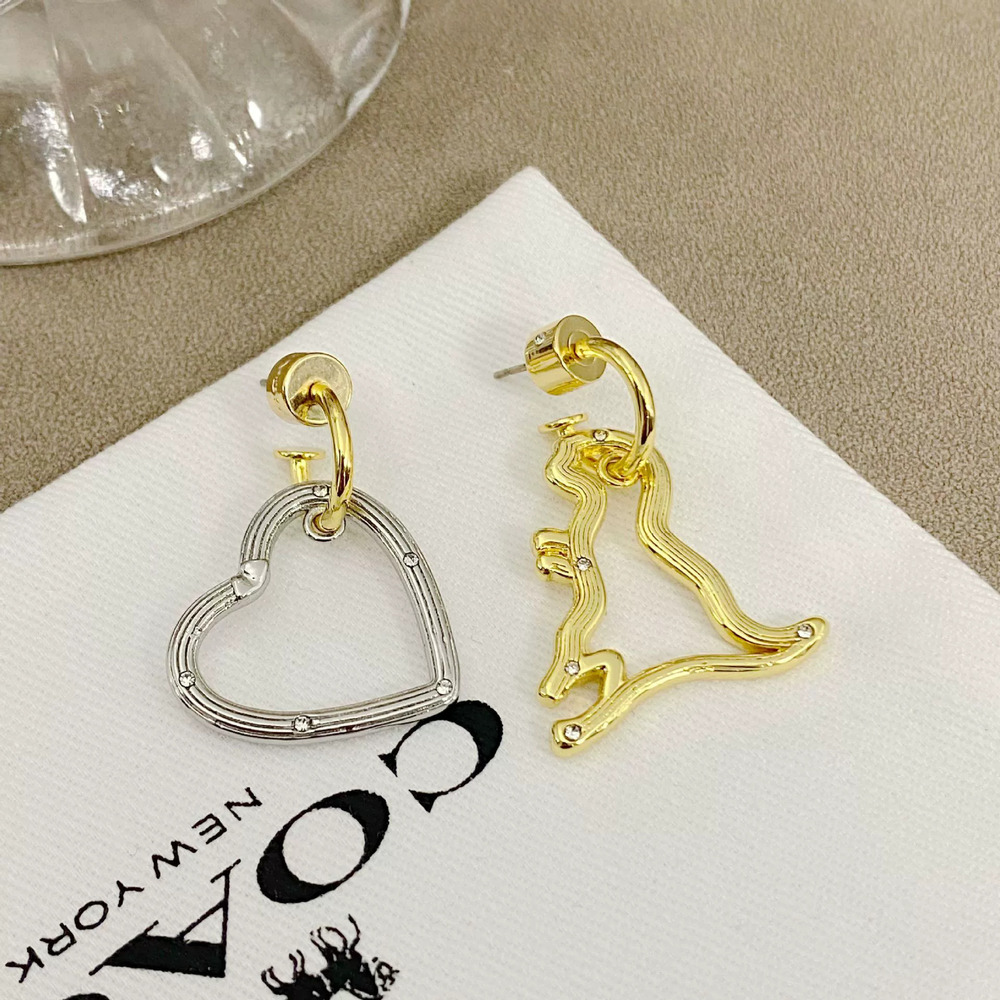 Coach Asymmetrical Heart Little Dinosaur Metal Drop Earrings